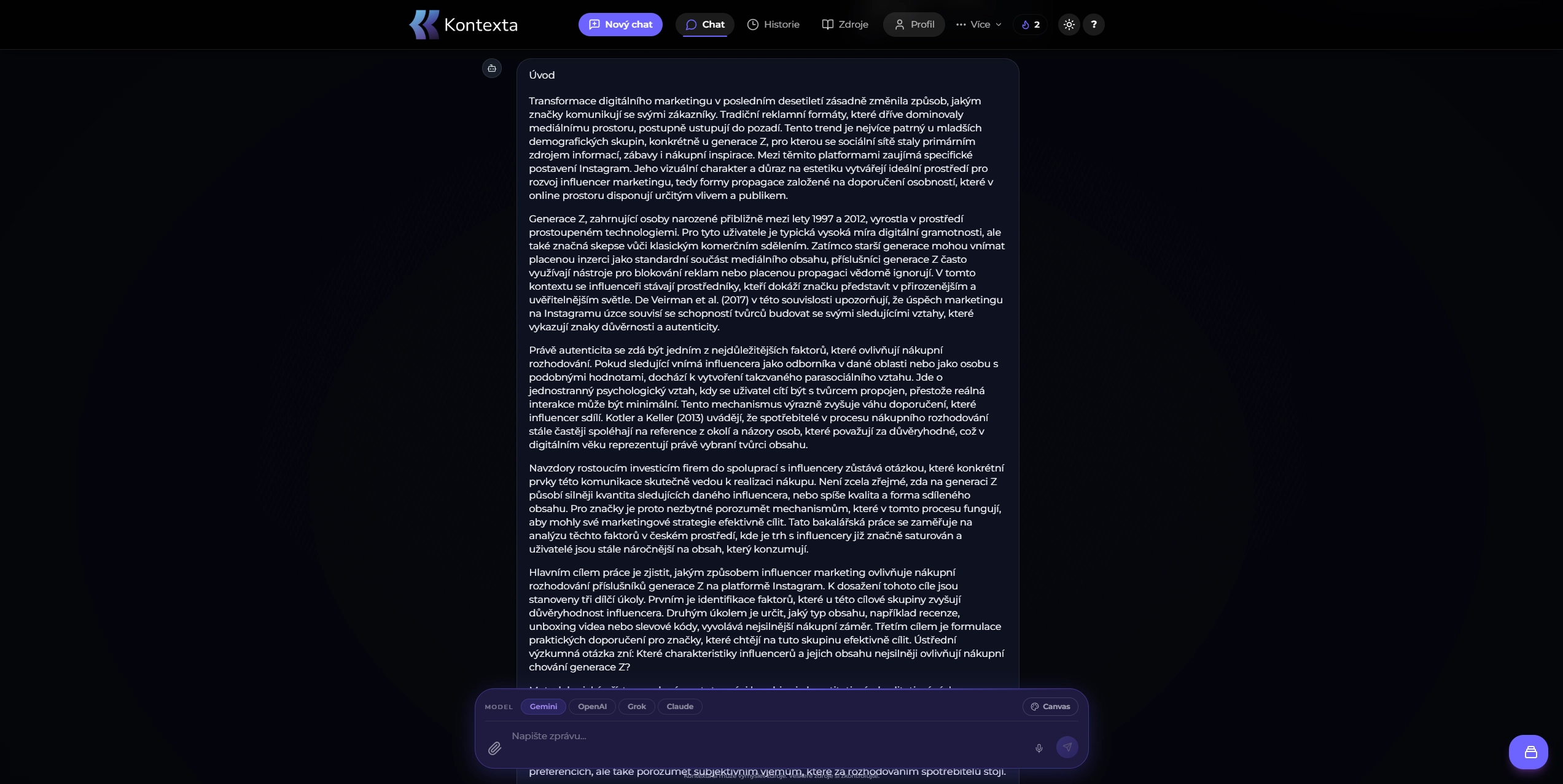 AI asistent Kontexta při psaní odborného textu bakalářky