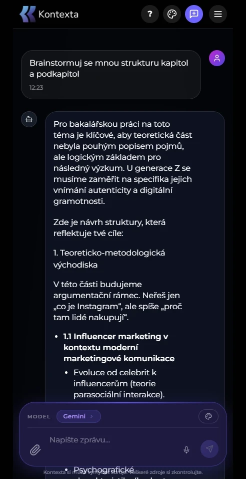 Kontexta AI asistent pro psaní diplomky v mobilní aplikaci