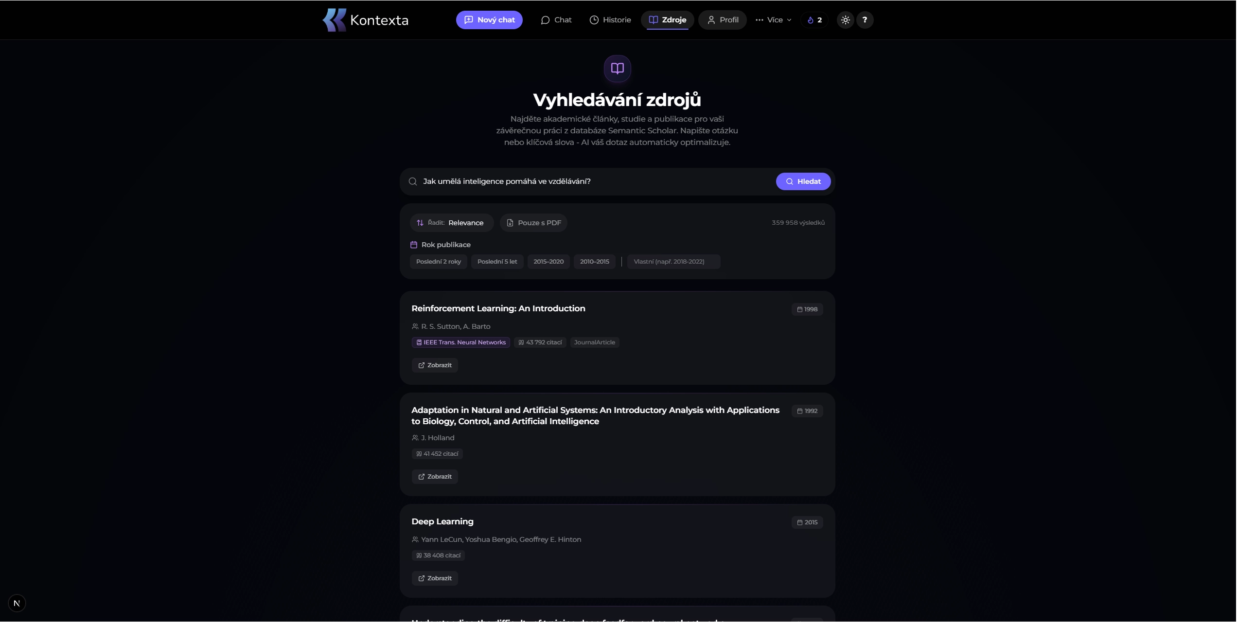 Vlastní zdroje i AI rešerše na jednom místě
